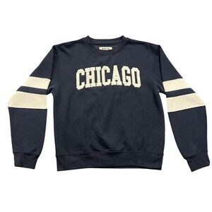 New York Popular Chicago Varsity Sweatshirt Navy Blue Striped Sleeves Size M